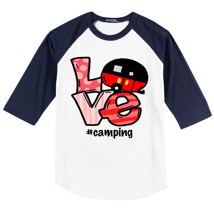 Love Camping Cartoon Baseball Sleeve Shirt