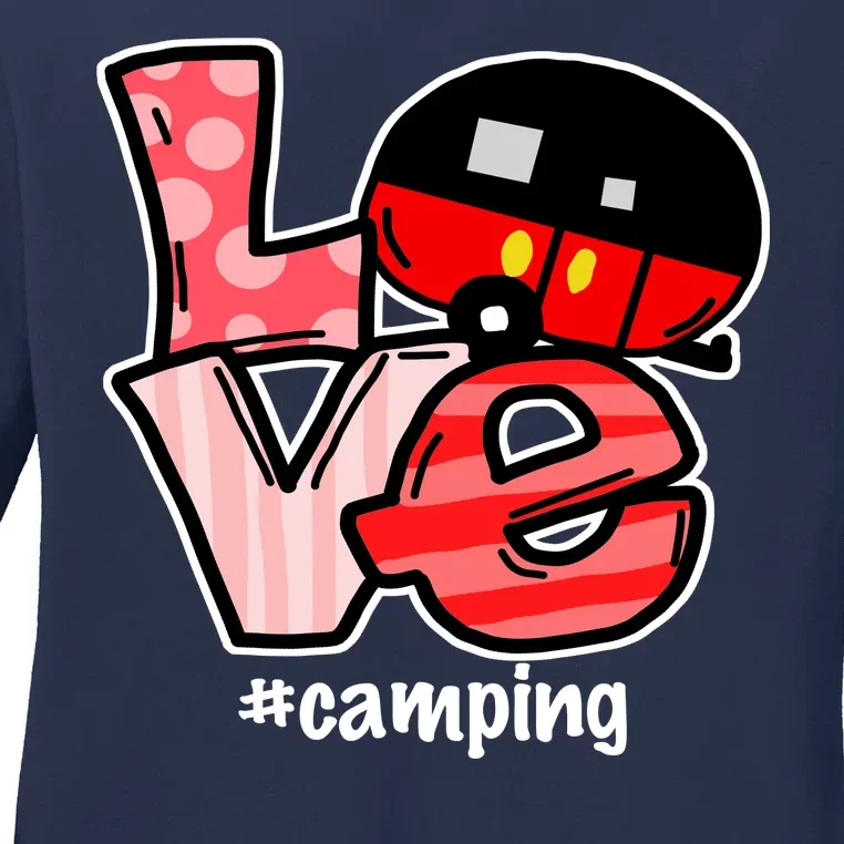 Love Camping Cartoon Ladies Long Sleeve Shirt