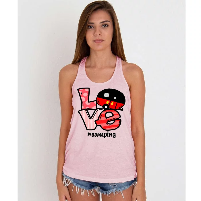 Love Camping Cartoon Women's Knotted Racerback Tank