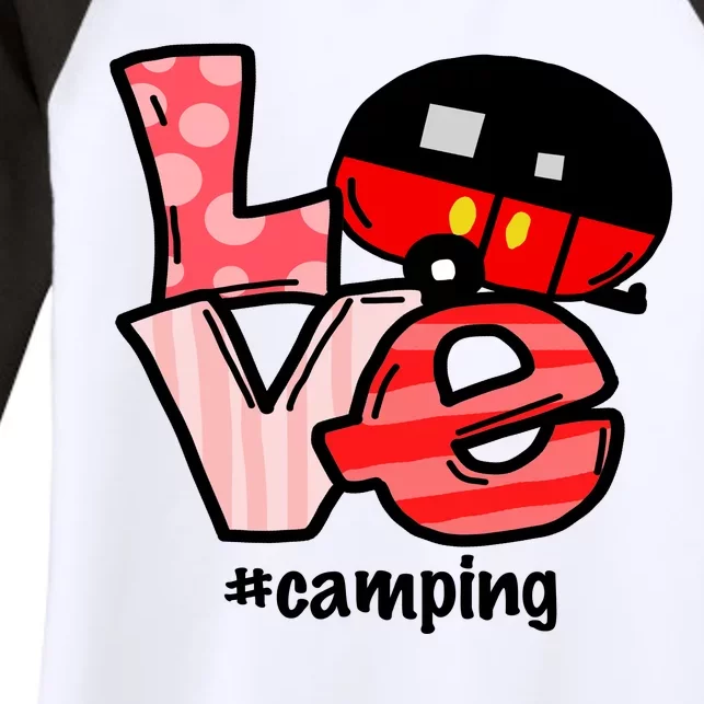 Love Camping Cartoon Women's Tri-Blend 3/4-Sleeve Raglan Shirt