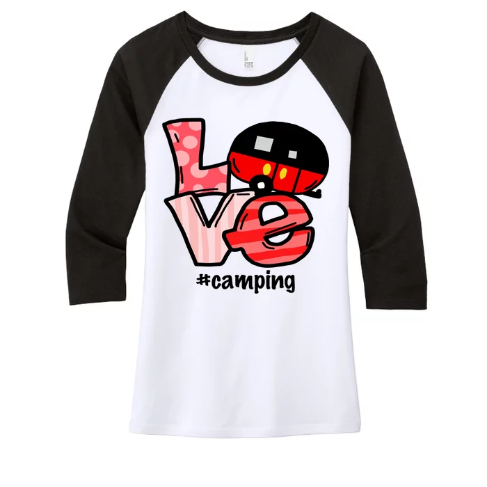 Love Camping Cartoon Women's Tri-Blend 3/4-Sleeve Raglan Shirt