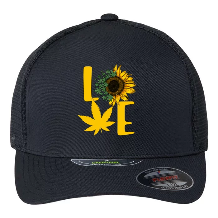 Love Cannabis Sunflower Flexfit Unipanel Trucker Cap