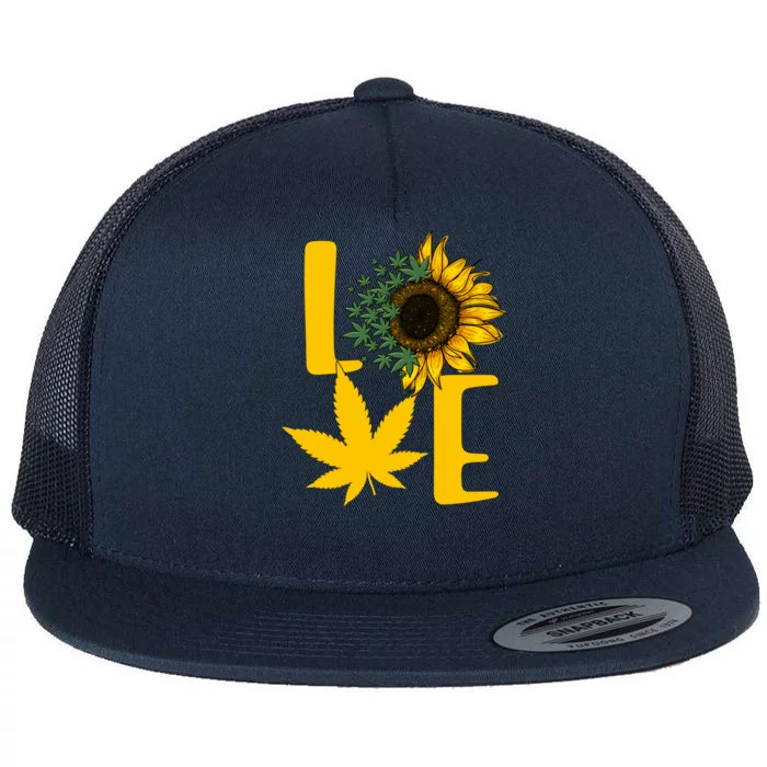 Love Cannabis Sunflower Flat Bill Trucker Hat