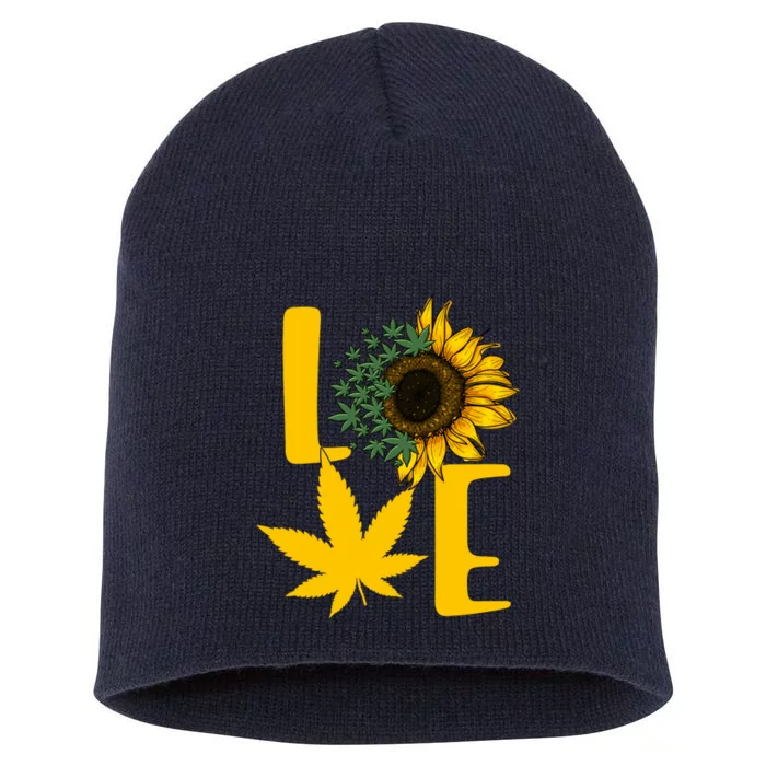 Love Cannabis Sunflower Short Acrylic Beanie