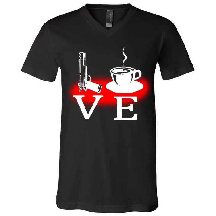 Love Coffee And Guns V-Neck T-Shirt