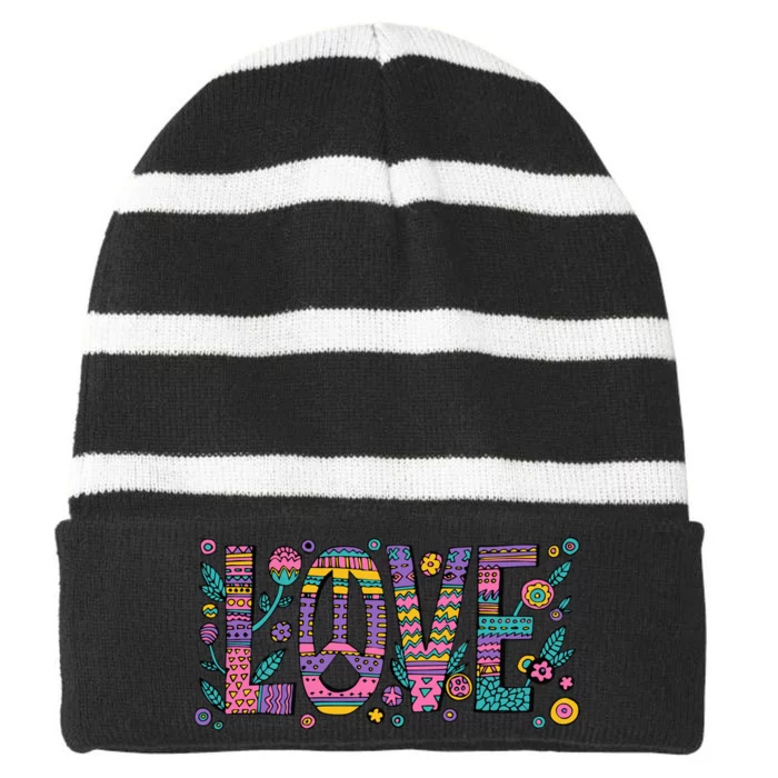 Love Crazy Wild Pattern Striped Beanie with Solid Band