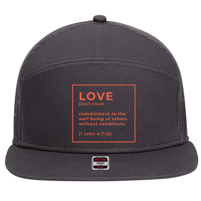 Love Definition John 4:7-12 7 Panel Mesh Trucker Snapback Hat