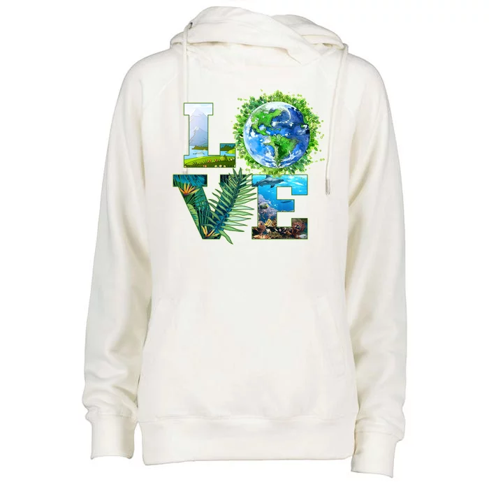 LOVE Earth Day Celebration Womens Funnel Neck Pullover Hood