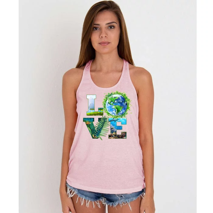 LOVE Earth Day Celebration Women's Knotted Racerback Tank