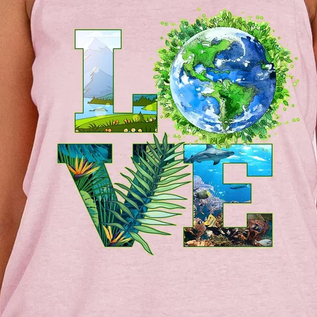 LOVE Earth Day Celebration Women's Knotted Racerback Tank