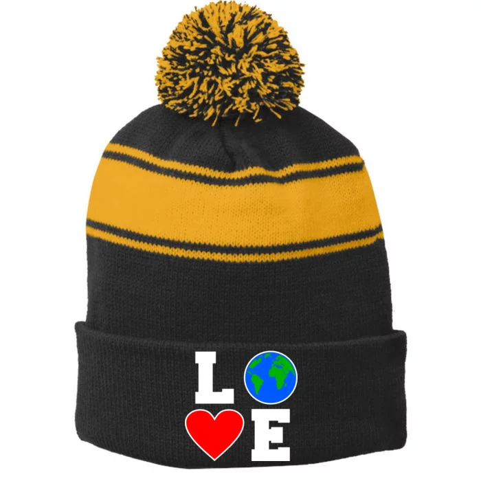 Love Earth Day Globe Heart Science Stripe Pom Pom Beanie