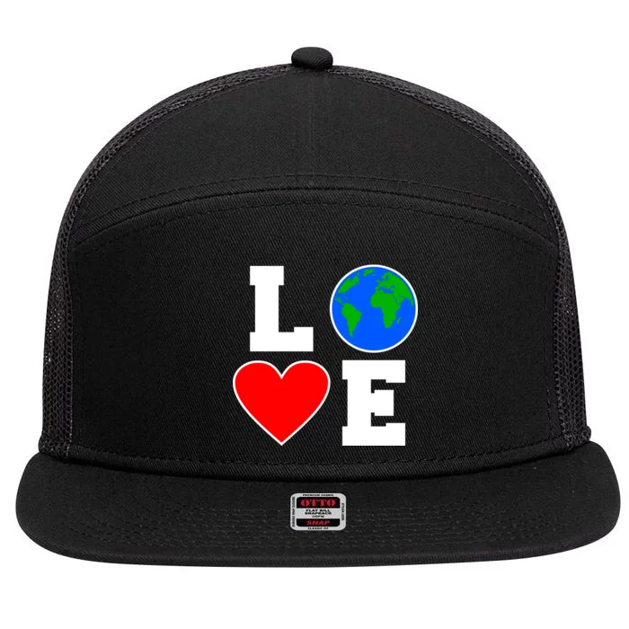 Love Earth Day Globe Heart Science 7 Panel Mesh Trucker Snapback Hat