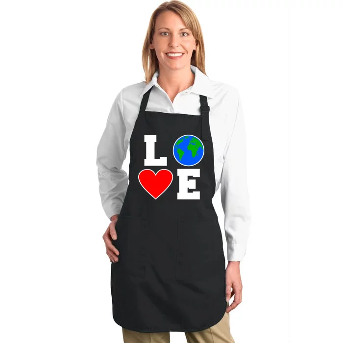 Love Earth Day Globe Heart Science Full-Length Apron With Pocket