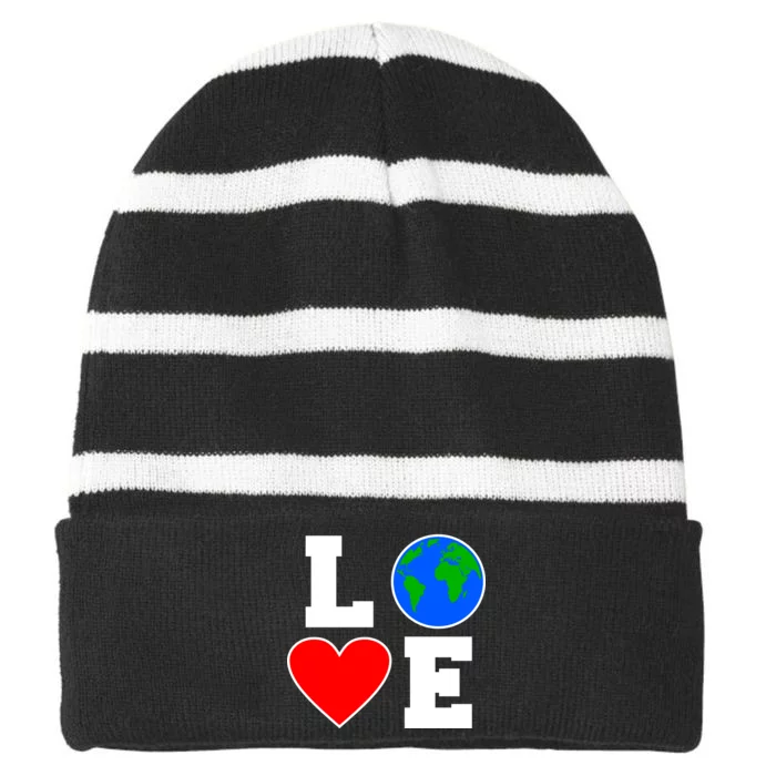 Love Earth Day Globe Heart Science Striped Beanie with Solid Band