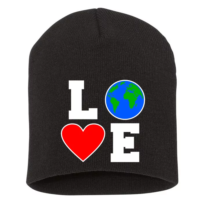 Love Earth Day Globe Heart Science Short Acrylic Beanie