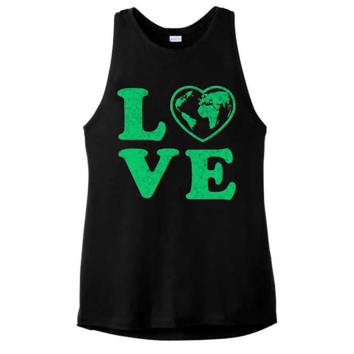 Love Earth Distressed Heart Ladies Tri-Blend Wicking Tank