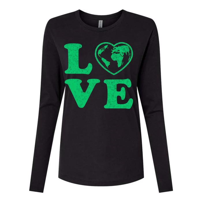 Love Earth Distressed Heart Womens Cotton Relaxed Long Sleeve T-Shirt