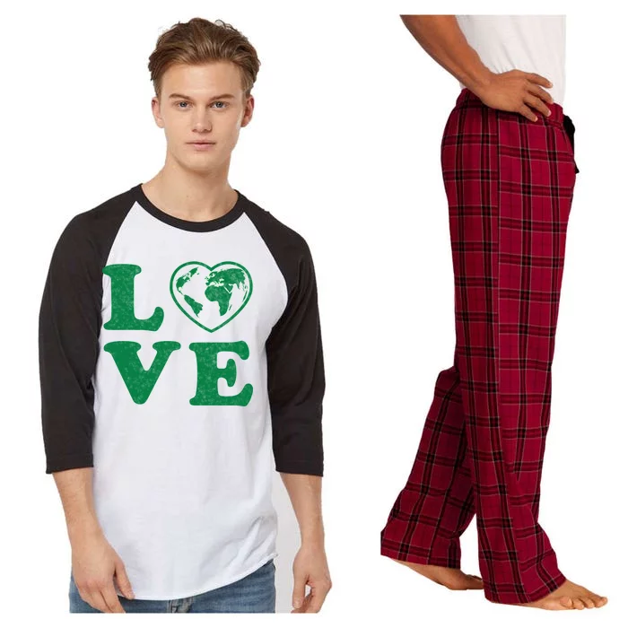 Love Earth Distressed Heart Raglan Sleeve Pajama Set