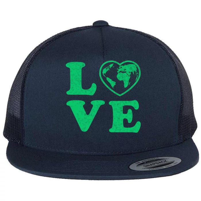 Love Earth Distressed Heart Flat Bill Trucker Hat