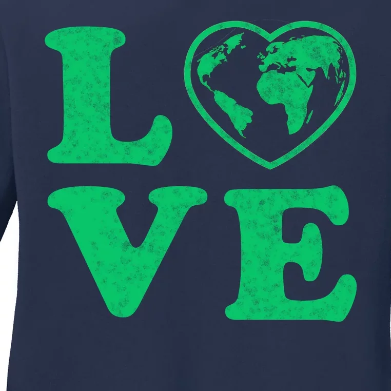 Love Earth Distressed Heart Ladies Long Sleeve Shirt