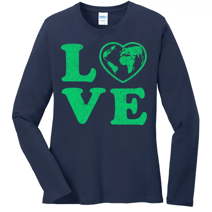 Love Earth Distressed Heart Ladies Long Sleeve Shirt