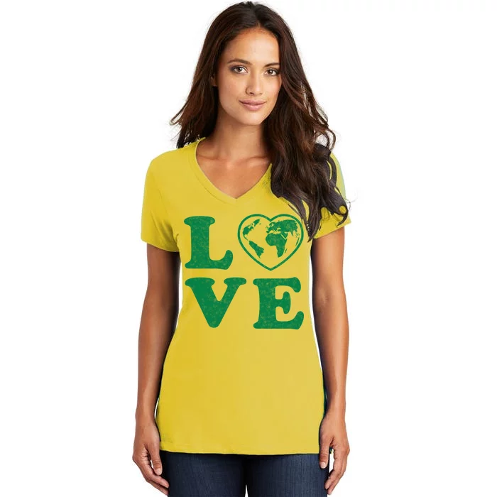 Love Earth Distressed Heart Women's V-Neck T-Shirt