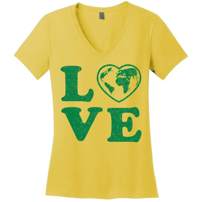 Love Earth Distressed Heart Women's V-Neck T-Shirt