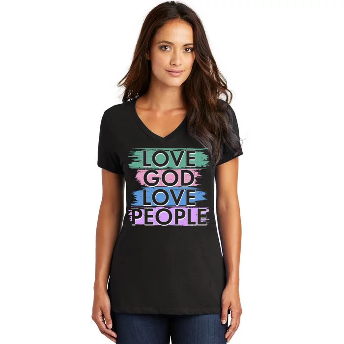 Love God Love People Religious Christian Faith Women's V-Neck T-Shirt