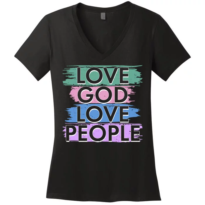 Love God Love People Religious Christian Faith Women's V-Neck T-Shirt