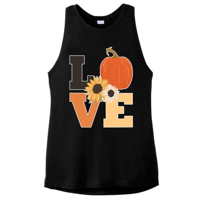 LOVE Halloween Autumn Floral Ladies Tri-Blend Wicking Tank