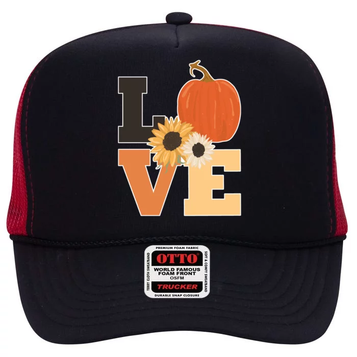 LOVE Halloween Autumn Floral High Crown Mesh Trucker Hat