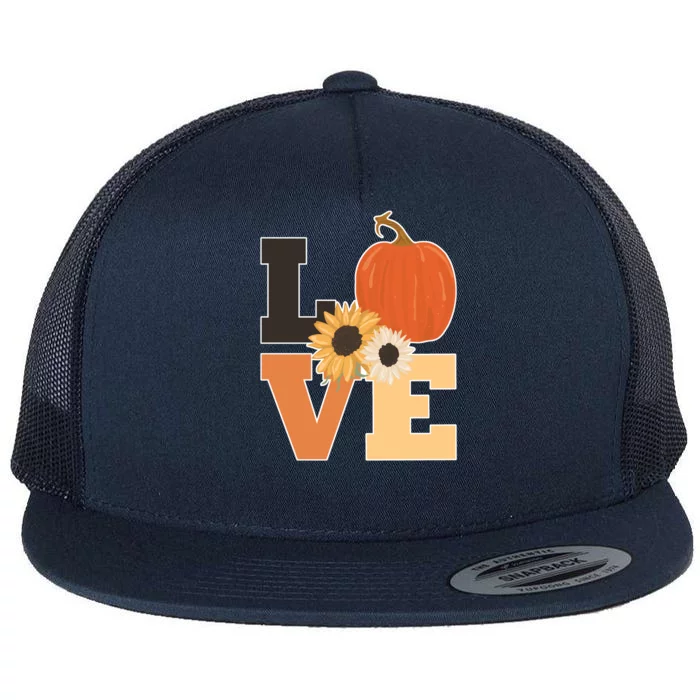 LOVE Halloween Autumn Floral Flat Bill Trucker Hat