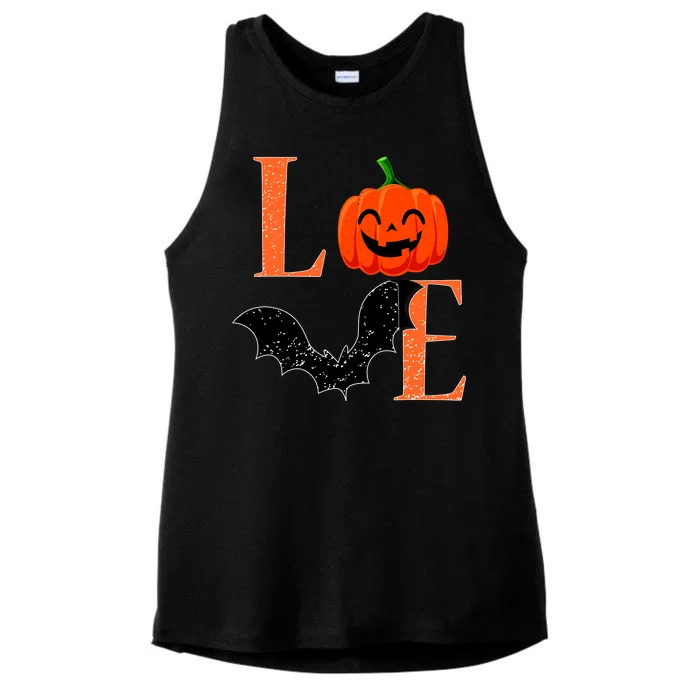 Love Halloween Pumpkin Bat Ladies Tri-Blend Wicking Tank