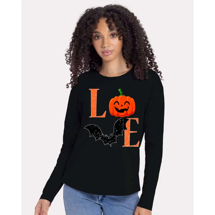 Love Halloween Pumpkin Bat Womens Cotton Relaxed Long Sleeve T-Shirt