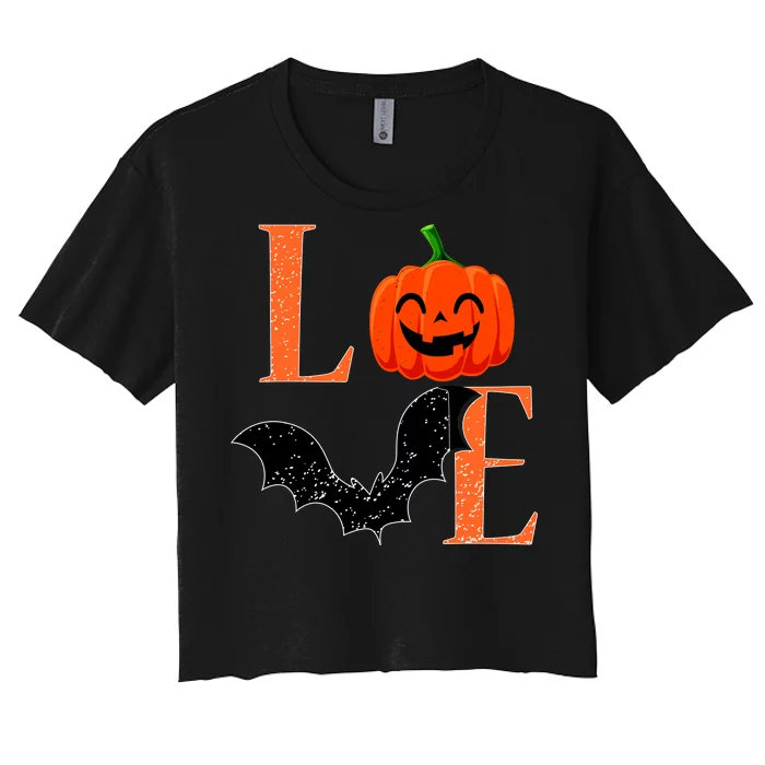 Love Halloween Pumpkin Bat Women's Crop Top Tee