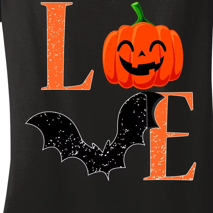 Love Halloween Pumpkin Bat Women's V-Neck T-Shirt