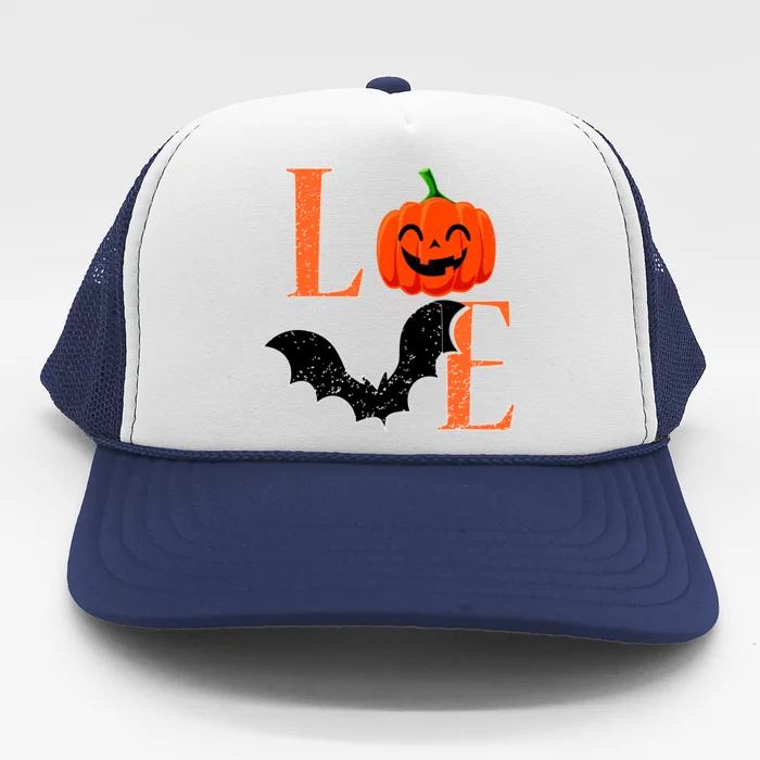 Love Halloween Pumpkin Bat Trucker Hat