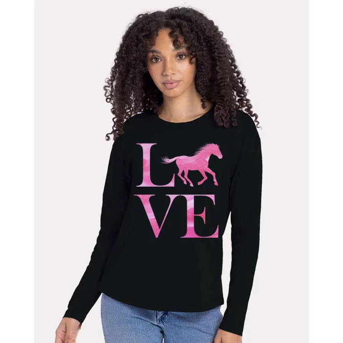 Love Horses Pink Logo Womens Cotton Relaxed Long Sleeve T-Shirt