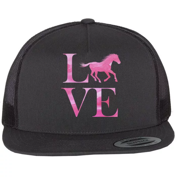 Love Horses Pink Logo Flat Bill Trucker Hat