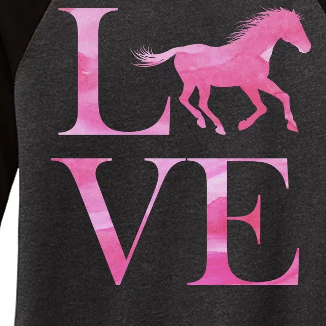 Love Horses Pink Logo Women's Tri-Blend 3/4-Sleeve Raglan Shirt