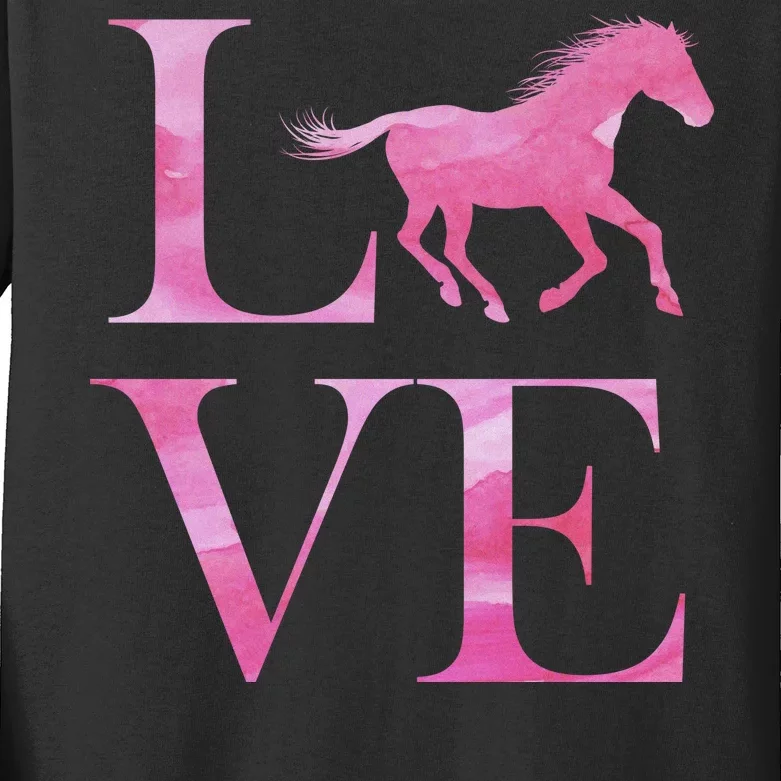 Love Horses Pink Logo Kids Long Sleeve Shirt