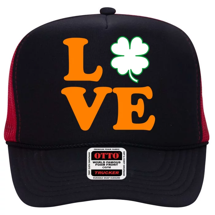 Love Irish Clover Shamrock St. Patrick's Day High Crown Mesh Trucker Hat