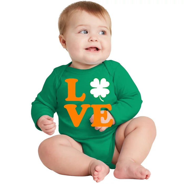 Love Irish Clover Shamrock St. Patrick's Day Baby Long Sleeve Bodysuit