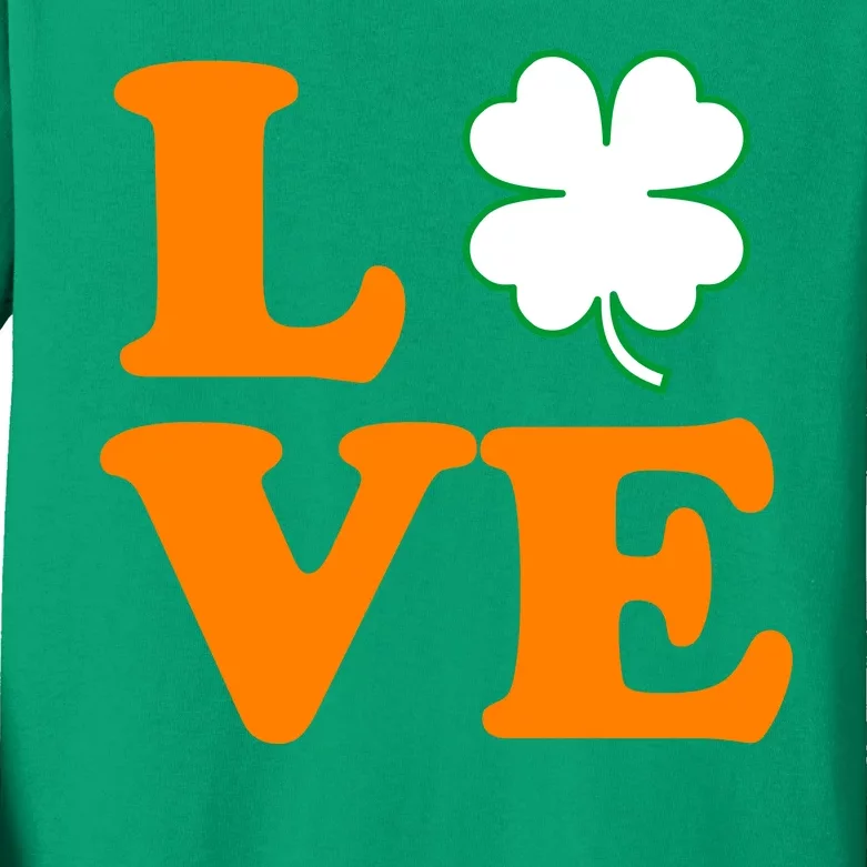 Love Irish Clover Shamrock St. Patrick's Day Kids Long Sleeve Shirt