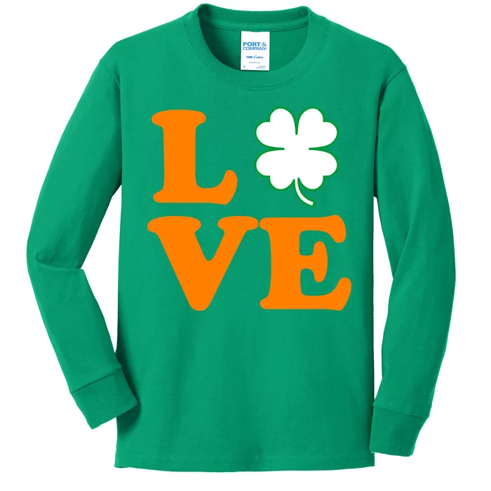 Love Irish Clover Shamrock St. Patrick's Day Kids Long Sleeve Shirt