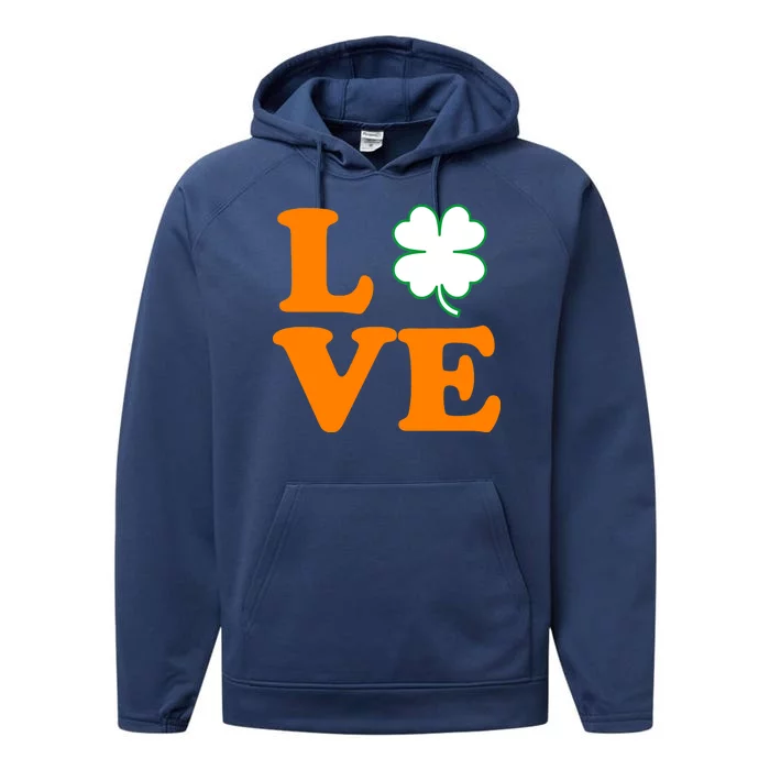 Love Irish Clover Shamrock St. Patrick's Day Performance Fleece Hoodie