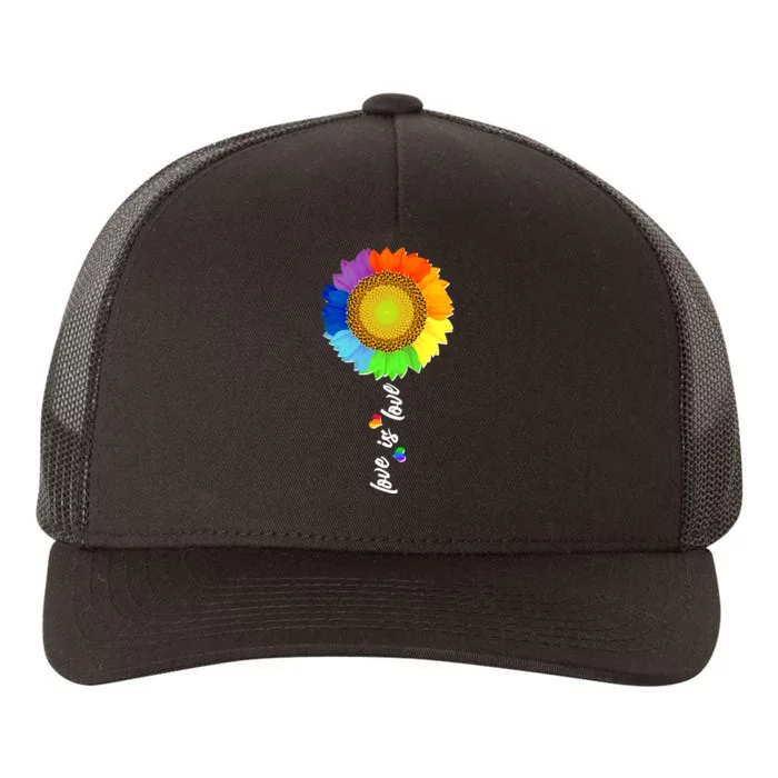 Love is Love LGBT Rainbow Sunflower Yupoong Adult 5-Panel Trucker Hat