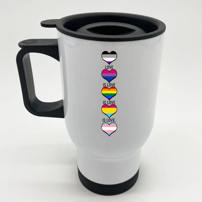 Love is Love LGBTQ Heart Colors Front & Back Stainless Steel Travel Mug