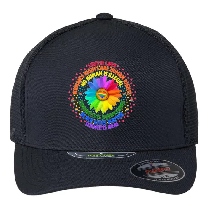 Love Is Love Rainbow Flower Unity Flexfit Unipanel Trucker Cap