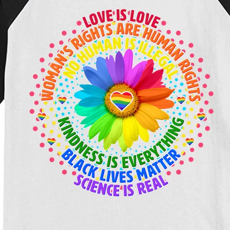 Love Is Love Rainbow Flower Unity Kids Colorblock Raglan Jersey